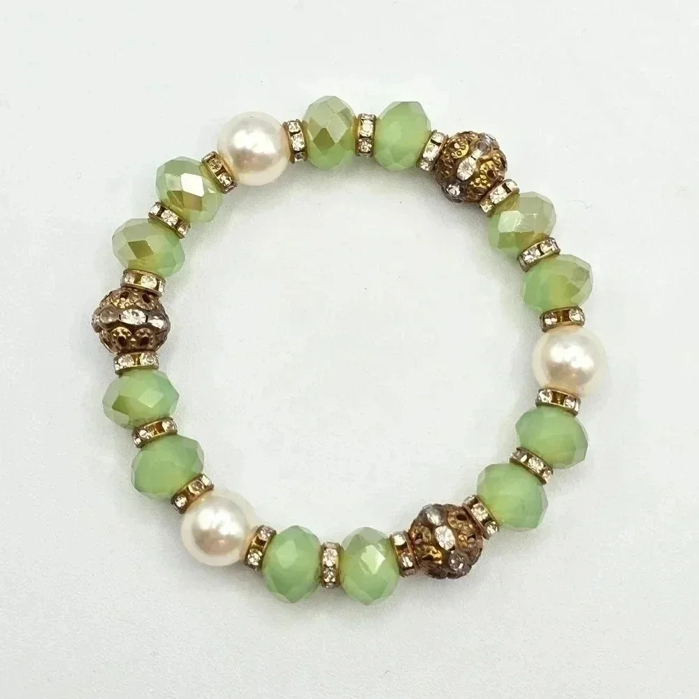 Green Pearl Beads Elastic Bracelet B2